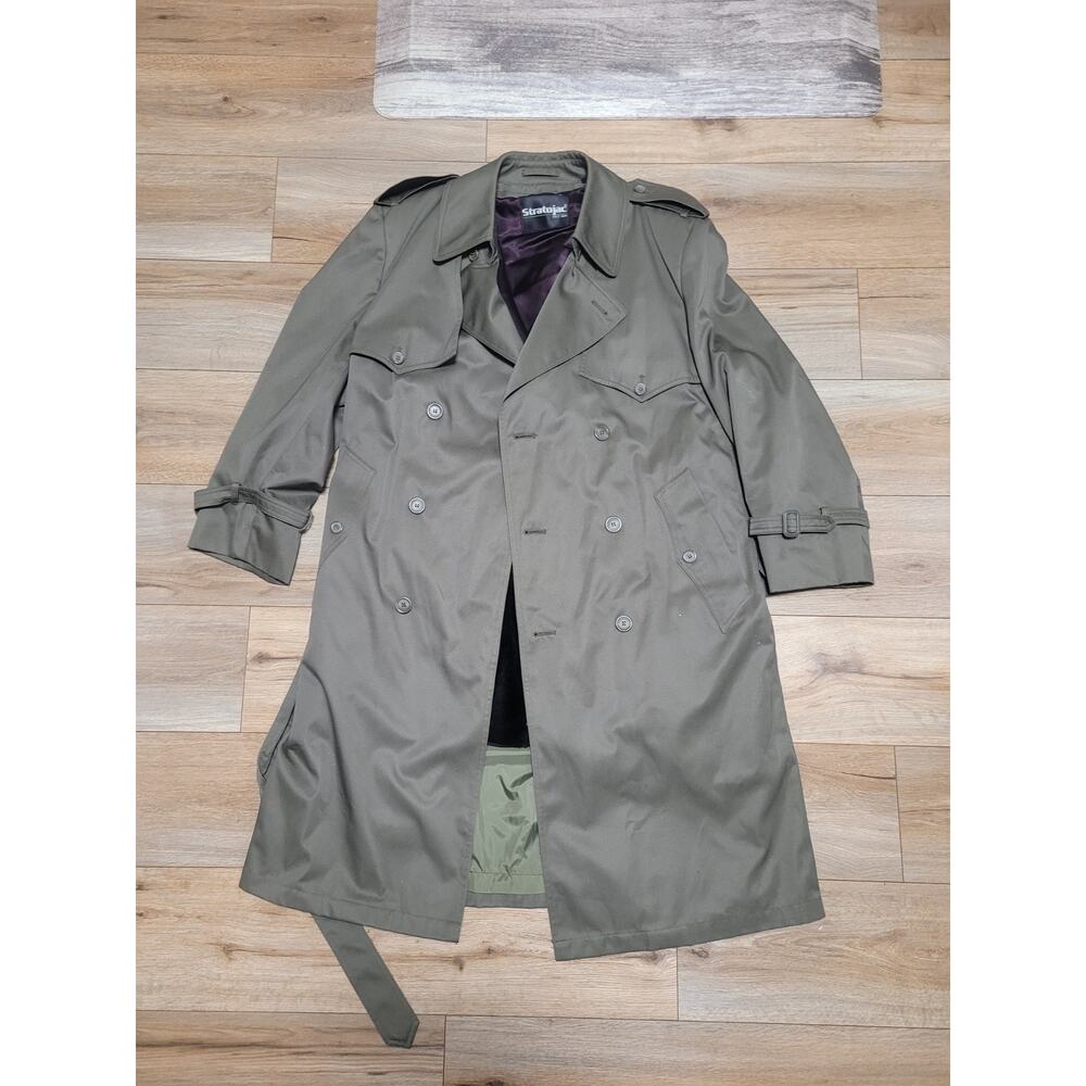 VTG 1980s Stratojac Mens Trench Coat 42" Short Gray Overcoat Jacket